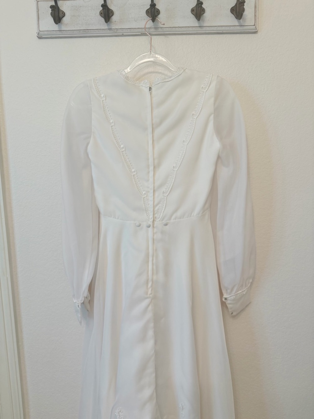 Vintage 1970s Wedding Dress - Prairie Boho Long Sleeved Bridal Gown with Bustle - Picture 6 of 14